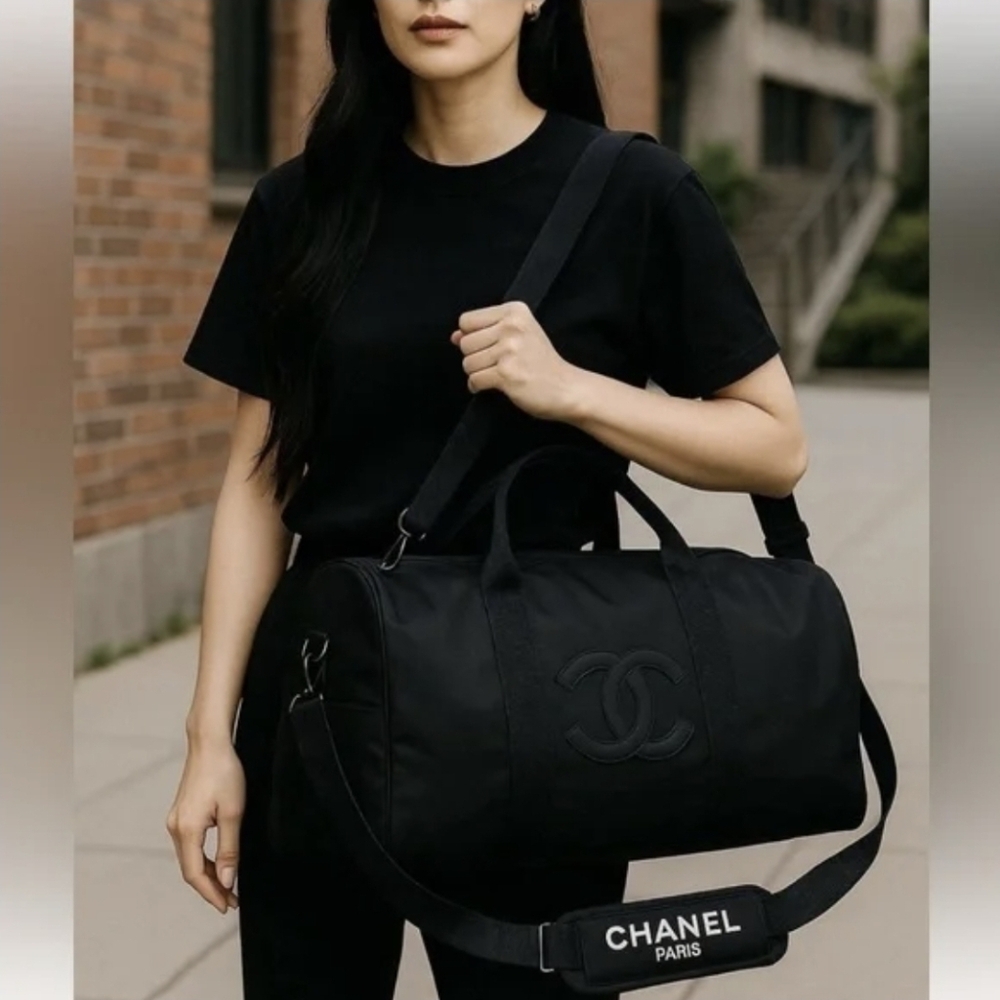 CHANEL Black Logo Duffel Bag